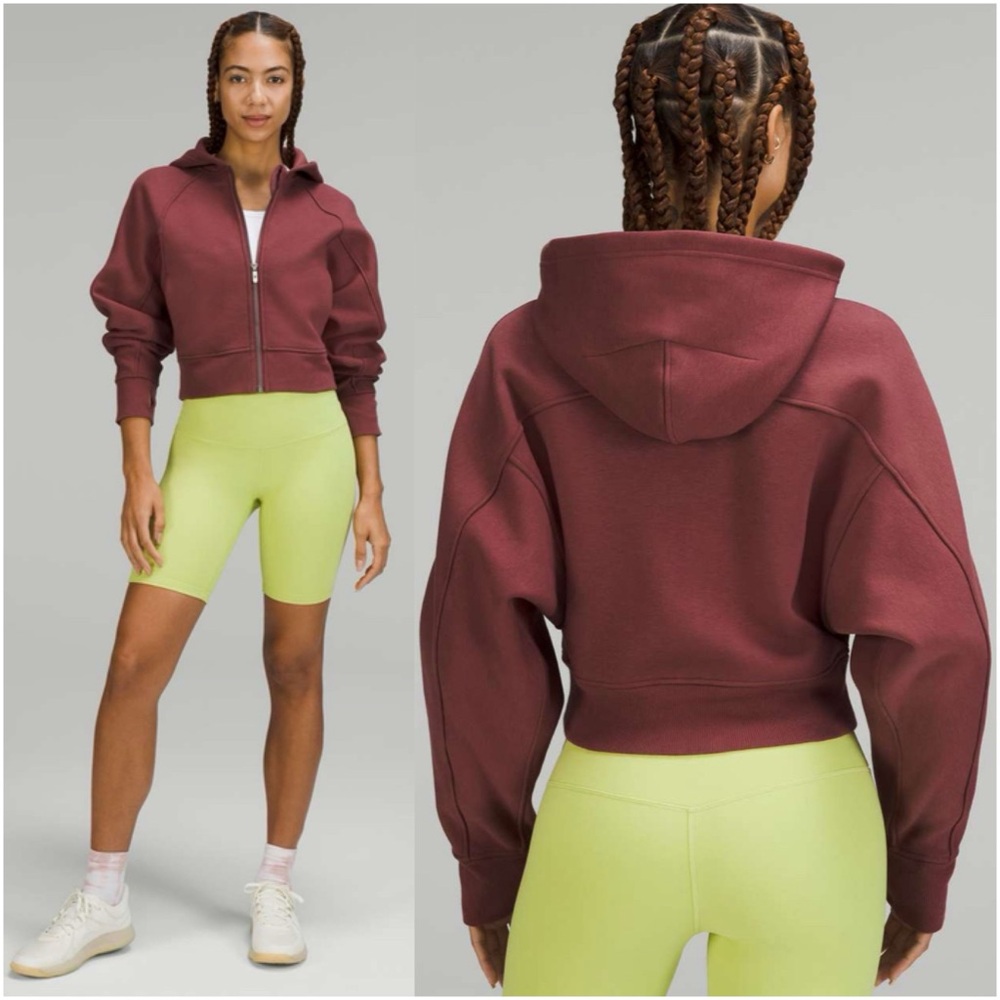 Cropped Zip-Up Hoodie in Deep Maroon